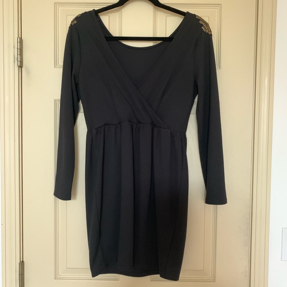 Black Long Sleeved Dress with Gold Studs size L - Picture 2 of 7